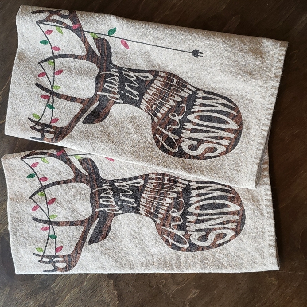 Holiday Reindeer Kitchen Hand Towels, Set of 2